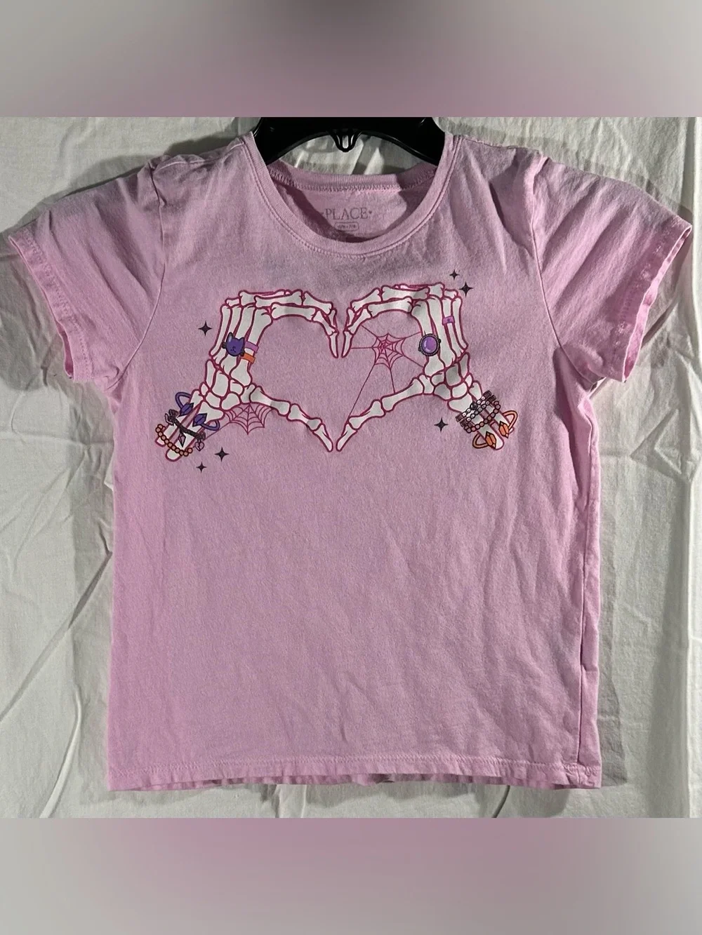 The Children's Place Pink Skeleton Heart Hands Graphic Tee Size M (7/8)